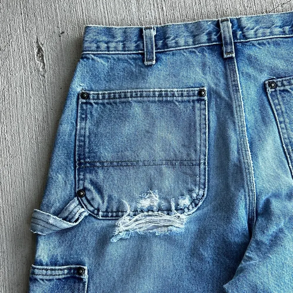 Carhartt faded denim blue jean double knee work wear carpenter pants